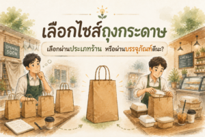 เจ้าของร้านอาหารกำลังเลือกไซส์ถุงกระดาษผ่านประเภทร้านและบรรจุภัณฑ์อาหาร