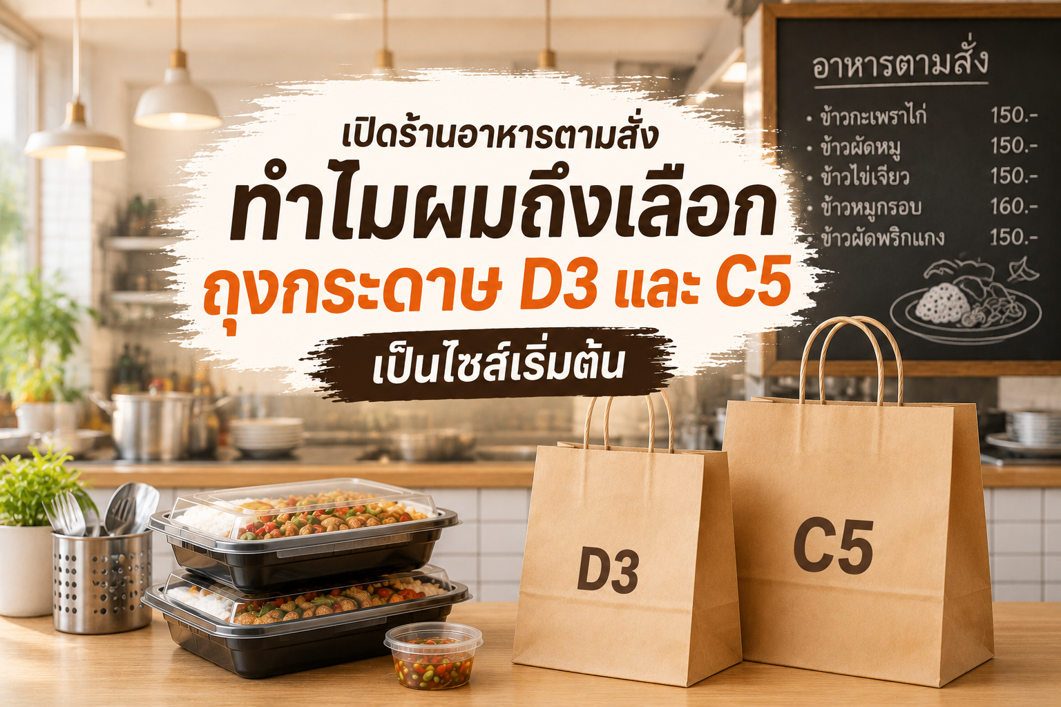 เปิดร้านอาหารตามสั่ง เลือกถุงกระดาษ D3 และ C5 เป็นไซส์เริ่มต้น