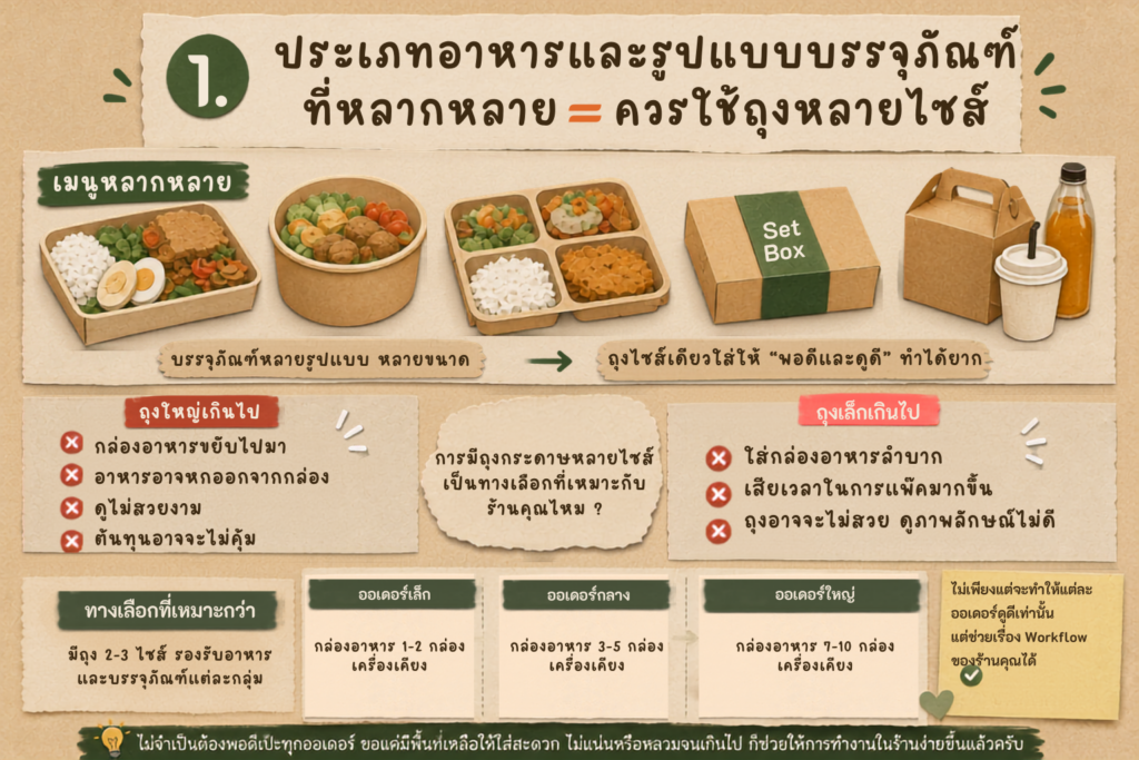 ถุงกระดาษหลายไซส์สำหรับกล่องอาหารและบรรจุภัณฑ์หลายรูปแบบ